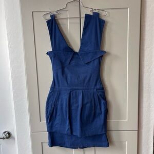 Preen By Thornton Bregazzi V Neck Royal Blue Peplum Bodycon Bandage Dress Medium
